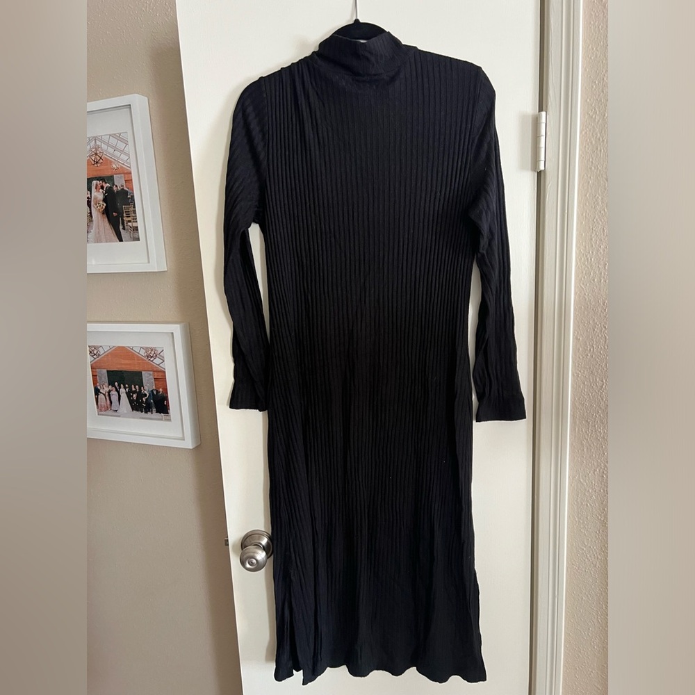 Loft Black Ribbed Long Sleeve Dress